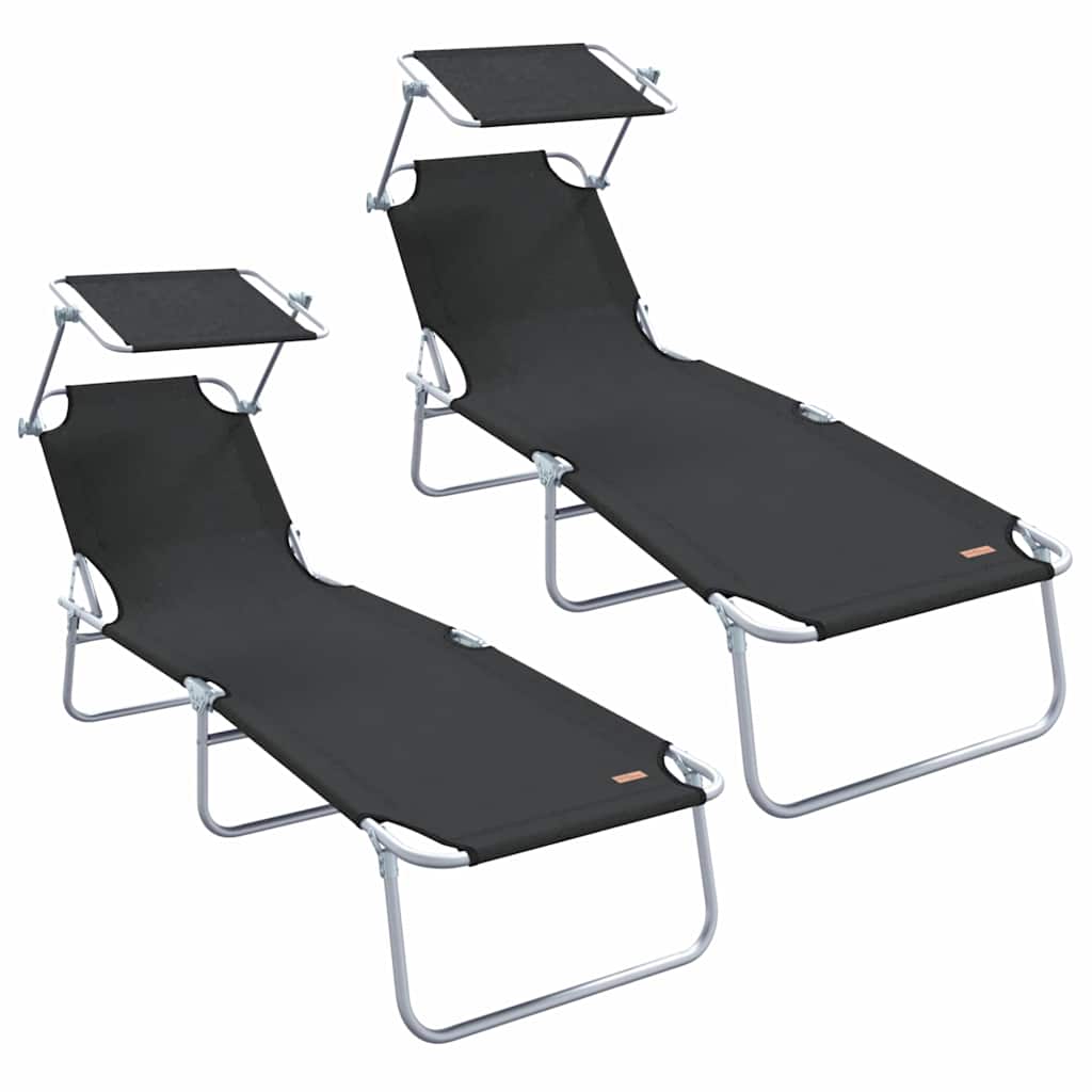 vidaXL Leżak 2 pcs Czarny 58 x 188 x 77cm Poliester