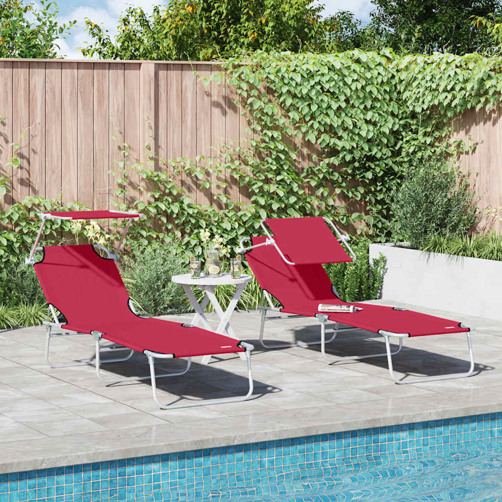 vidaXL Leżak 2 pcs Czerwony 58 x 188 x 77cm Poliester