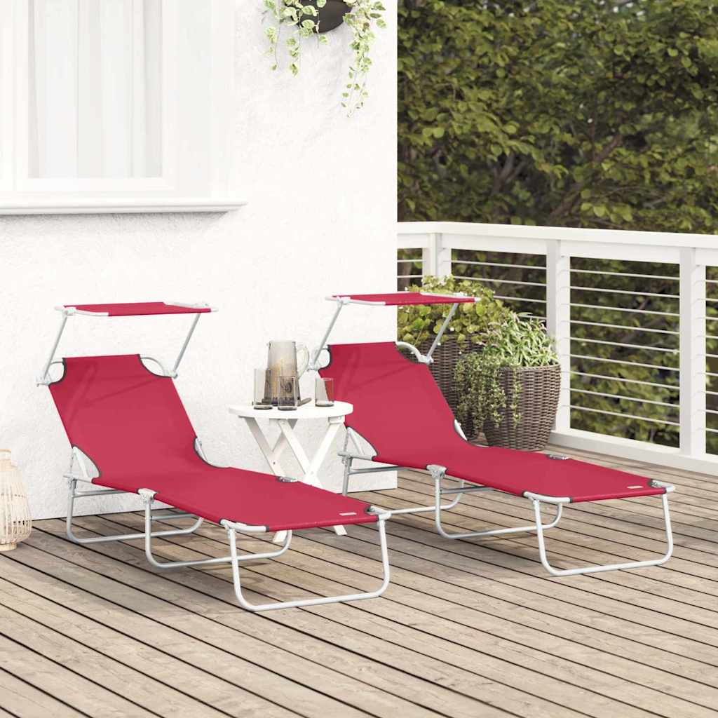 vidaXL Leżak 2 pcs Czerwony 58 x 188 x 77cm Poliester