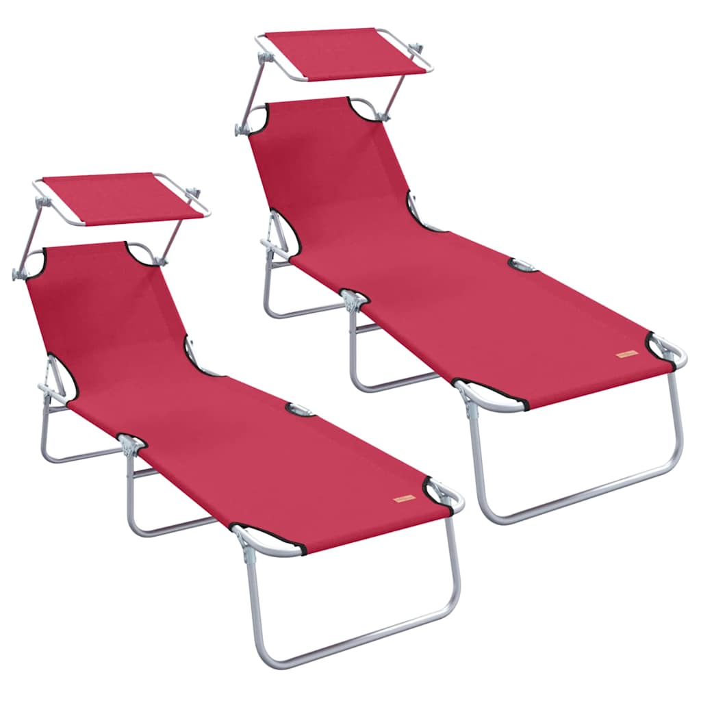 vidaXL Leżak 2 pcs Czerwony 58 x 188 x 77cm Poliester