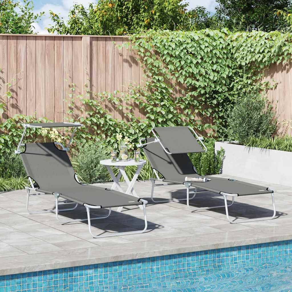 vidaXL Leżak 2 pcs Szary 58 x 188 x 77cm Poliester