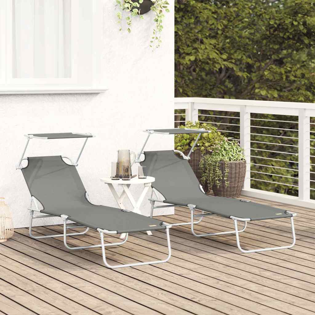 vidaXL Leżak 2 pcs Szary 58 x 188 x 77cm Poliester
