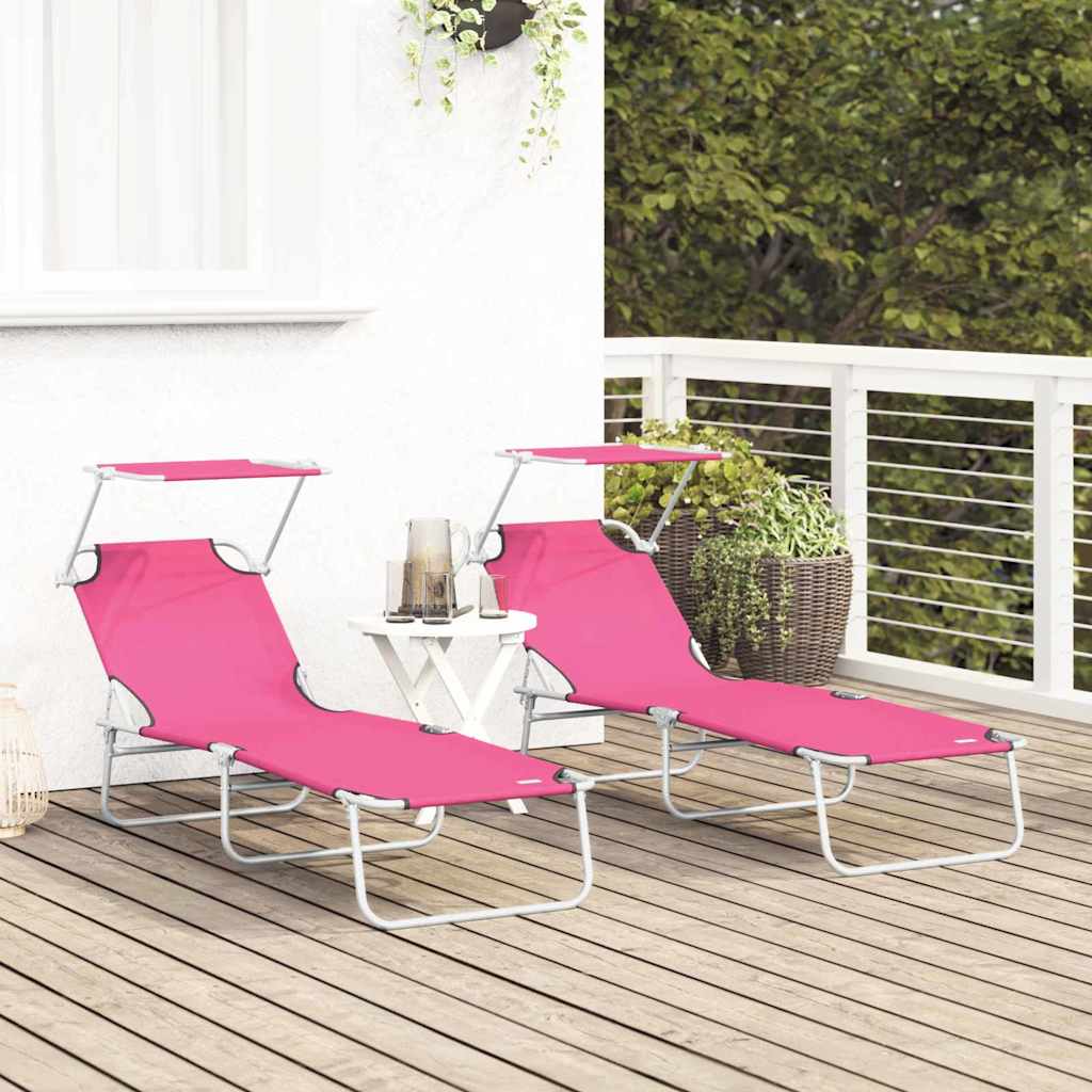 vidaXL Leżak 2 pcs Różowy 58 x 188 x 77cm Poliester