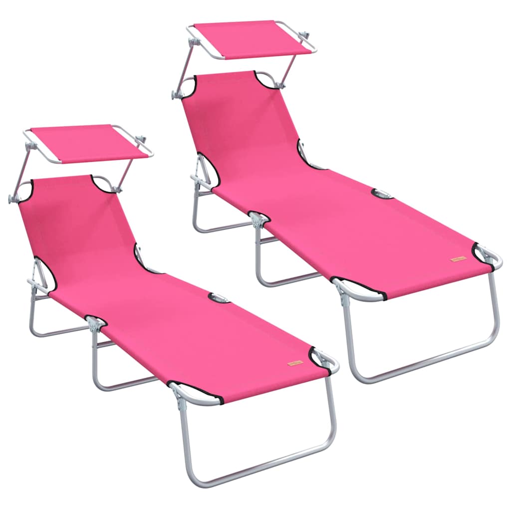 vidaXL Leżak 2 pcs Różowy 58 x 188 x 77cm Poliester