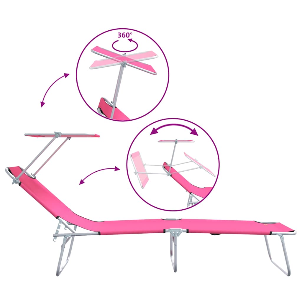 vidaXL Leżak 2 pcs Różowy 58 x 188 x 77cm Poliester