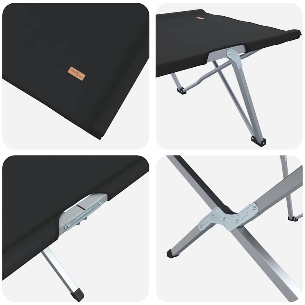 vidaXL Składane Łóżko Kempingowe 2 pcs Czarny 194 x 62,5 x 42,5 cm