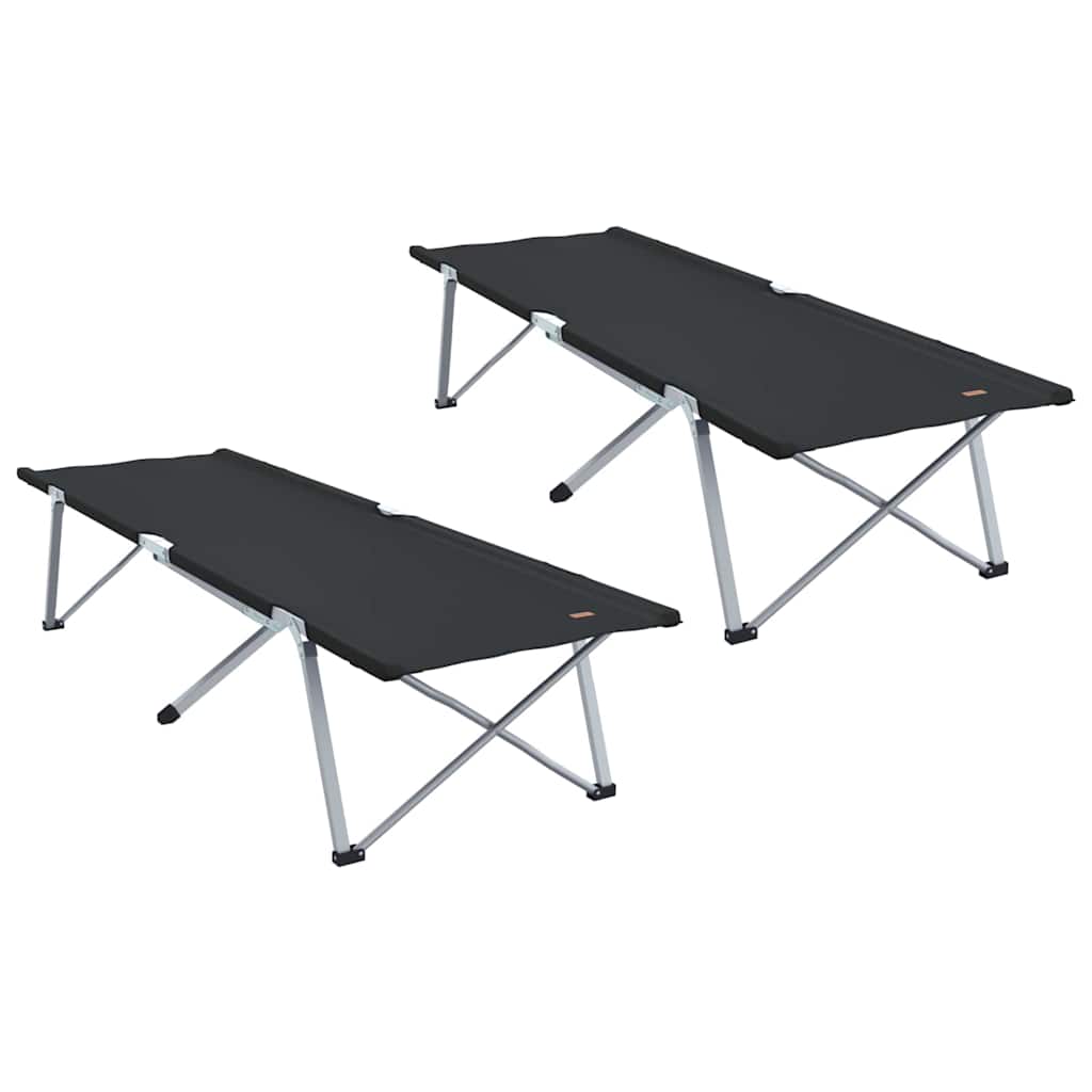vidaXL Składane Łóżko Kempingowe 2 pcs Czarny 194 x 62,5 x 42,5 cm