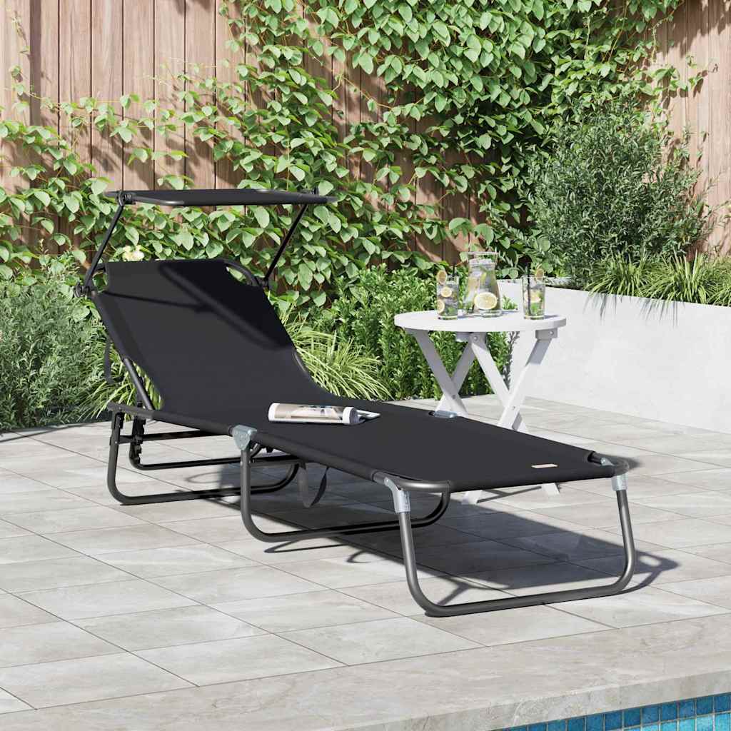 vidaXL Składany leżak Czarny 190 x 57 x 81 cm oxford