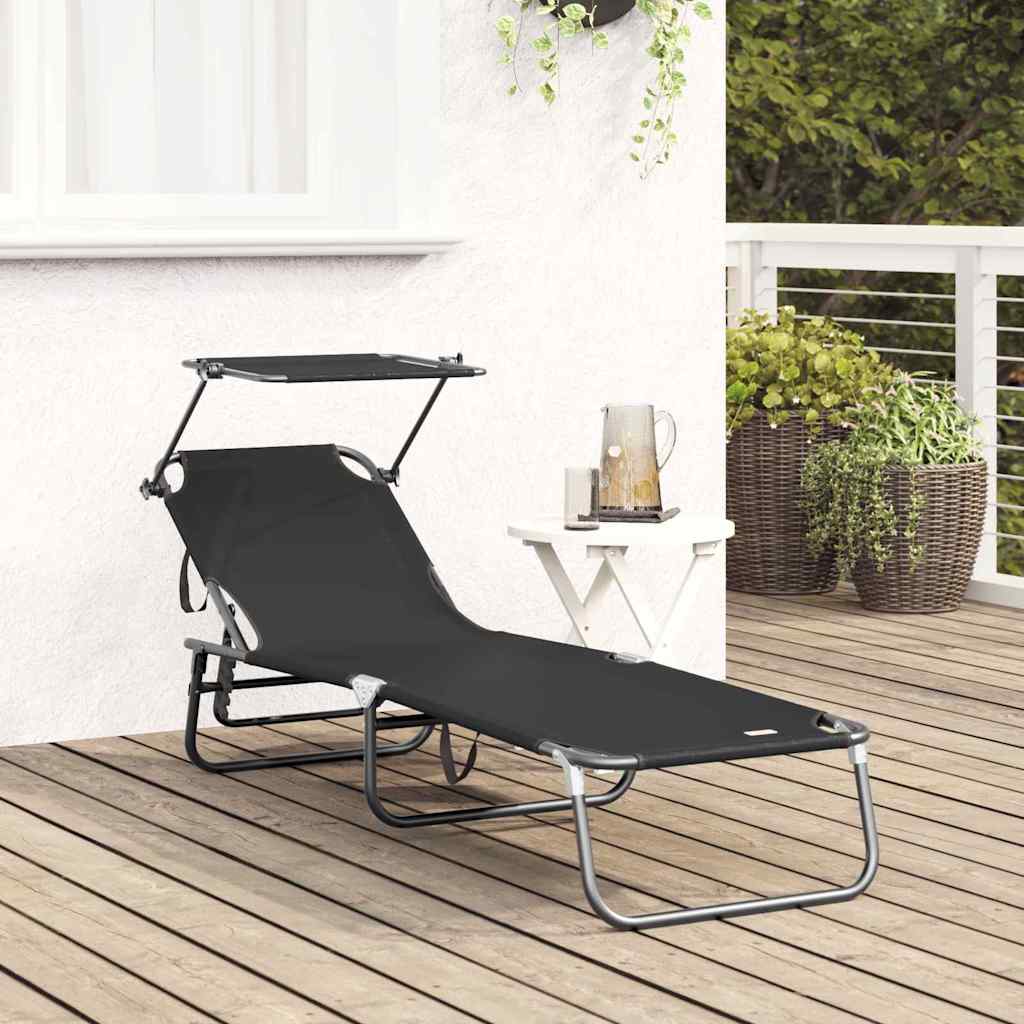 vidaXL Składany leżak Czarny 190 x 57 x 81 cm oxford