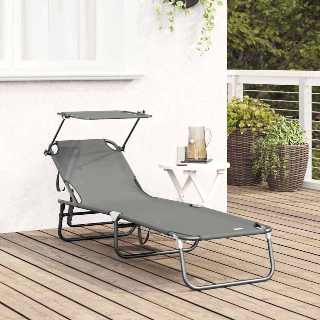 vidaXL Składany leżak Szary 190 x 57 x 81 cm oxford