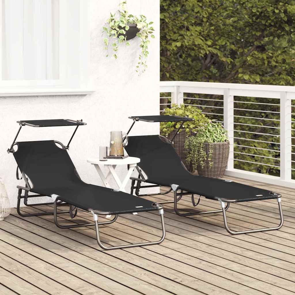 vidaXL Składany leżak 2 pcs Czarny 190 x 57 x 81 cm oxford