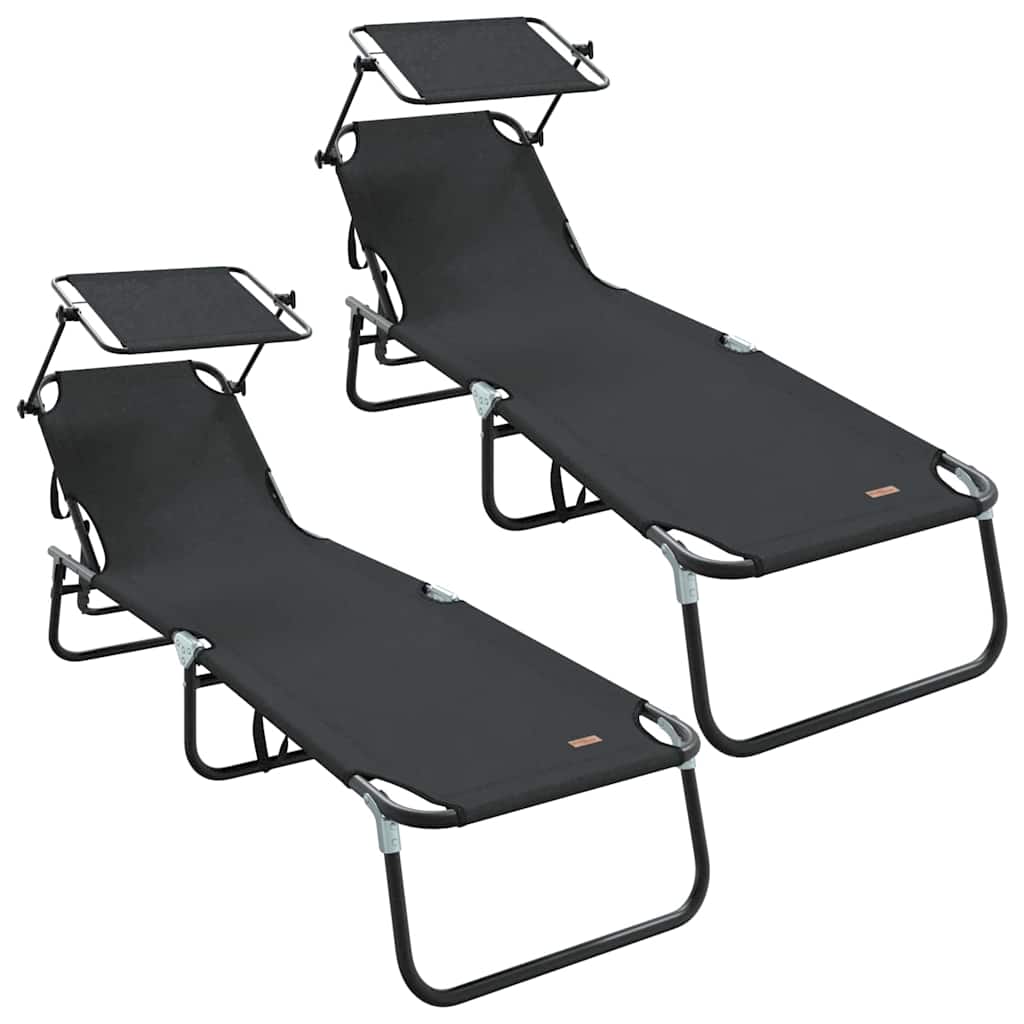vidaXL Składany leżak 2 pcs Czarny 190 x 57 x 81 cm oxford