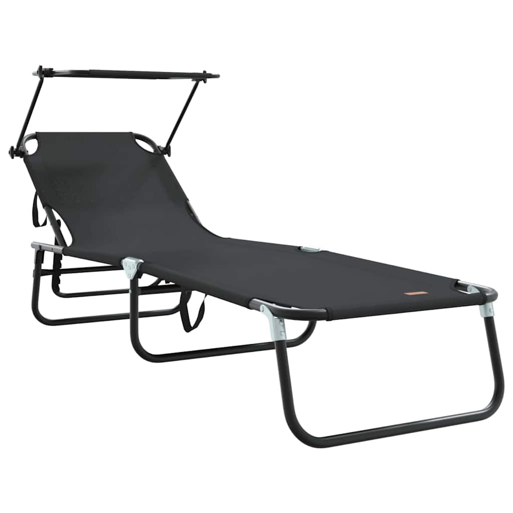 vidaXL Składany leżak 2 pcs Czarny 190 x 57 x 81 cm oxford