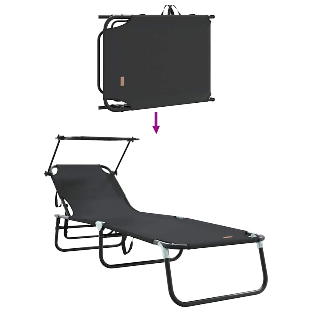 vidaXL Składany leżak 2 pcs Czarny 190 x 57 x 81 cm oxford