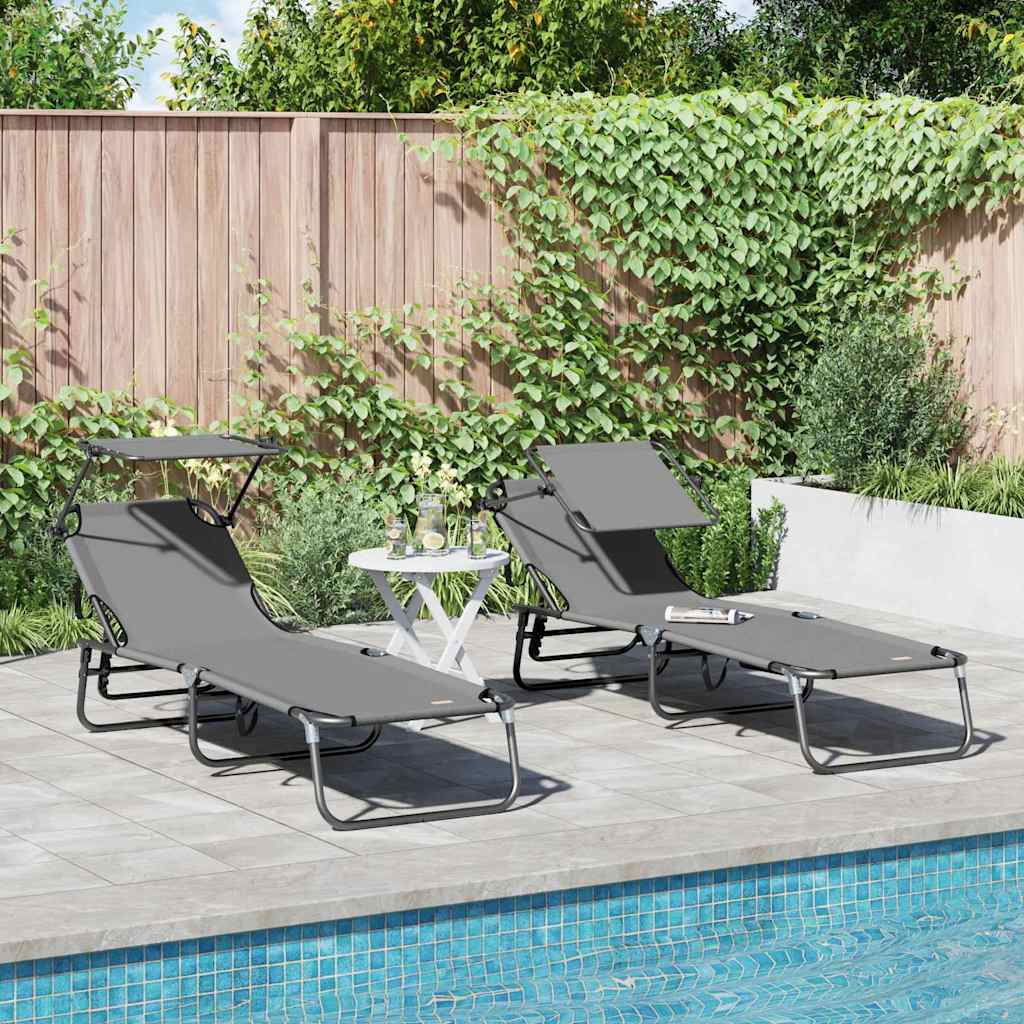 vidaXL Składany leżak 2 pcs Szary 190 x 57 x 81 cm oxford