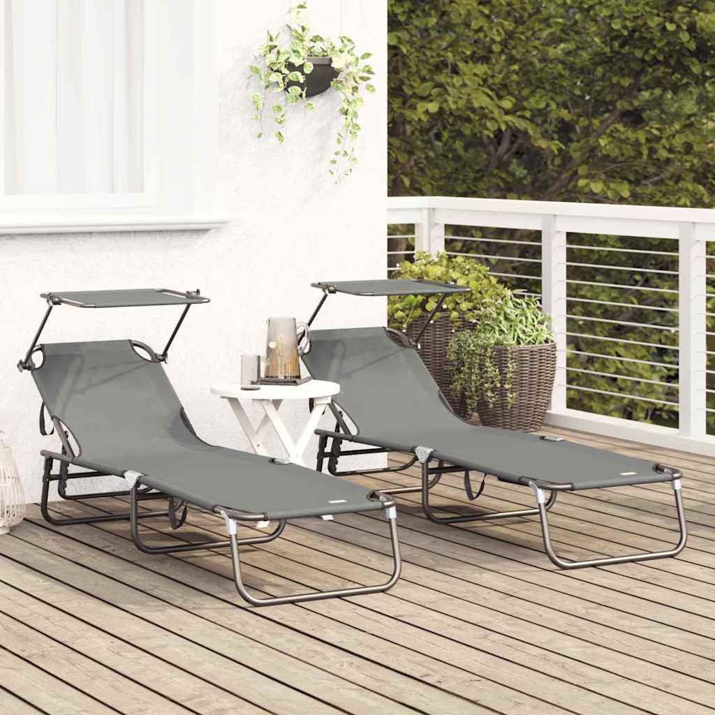 vidaXL Składany leżak 2 pcs Szary 190 x 57 x 81 cm oxford