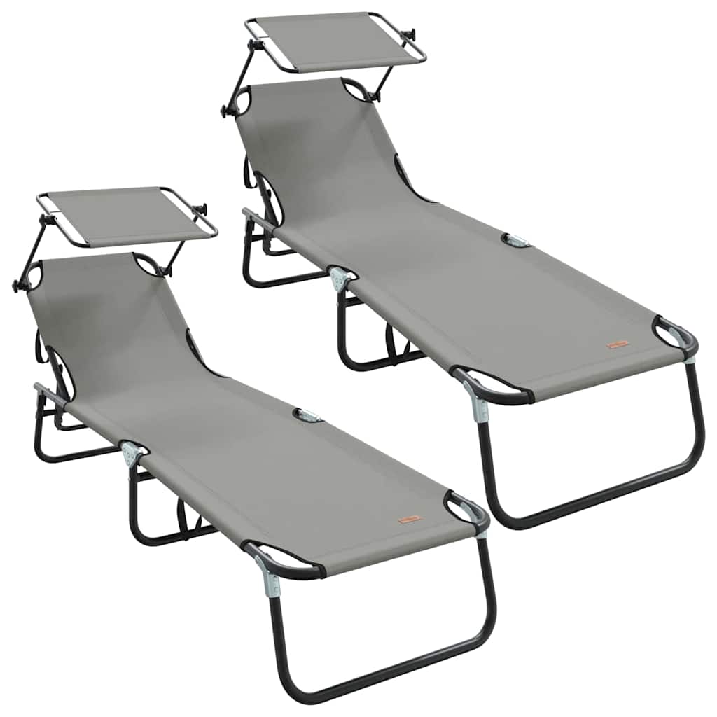 vidaXL Składany leżak 2 pcs Szary 190 x 57 x 81 cm oxford