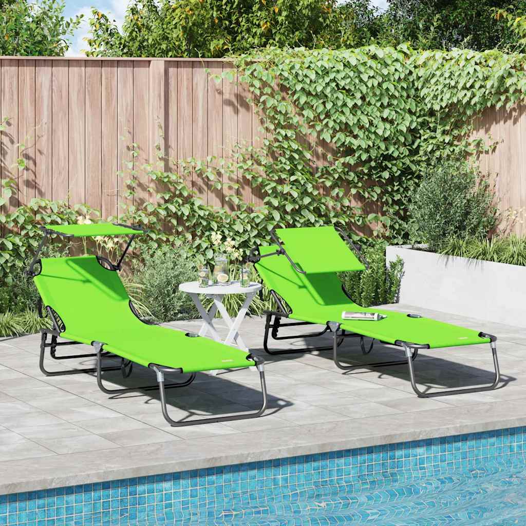 vidaXL Składany leżak 2 pcs Zielony 190 x 57 x 81 cm oxford