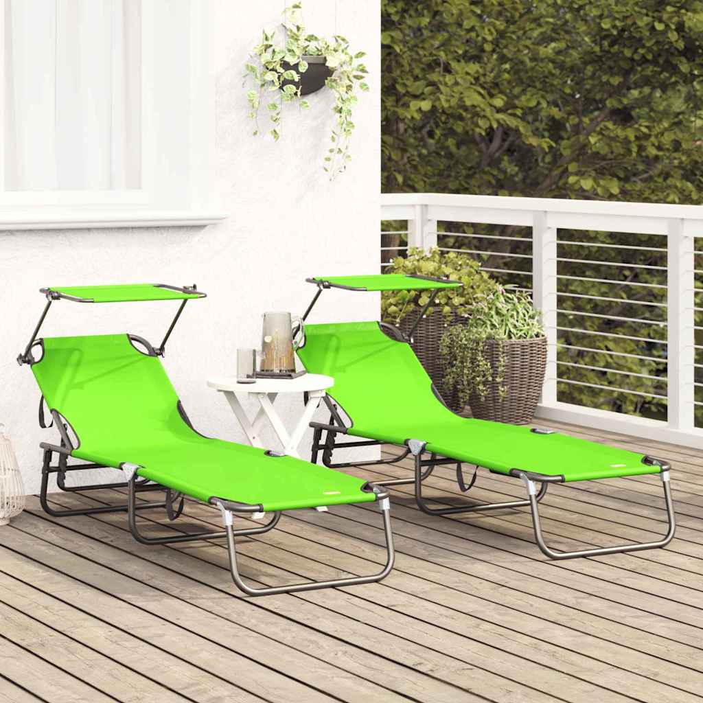 vidaXL Składany leżak 2 pcs Zielony 190 x 57 x 81 cm oxford