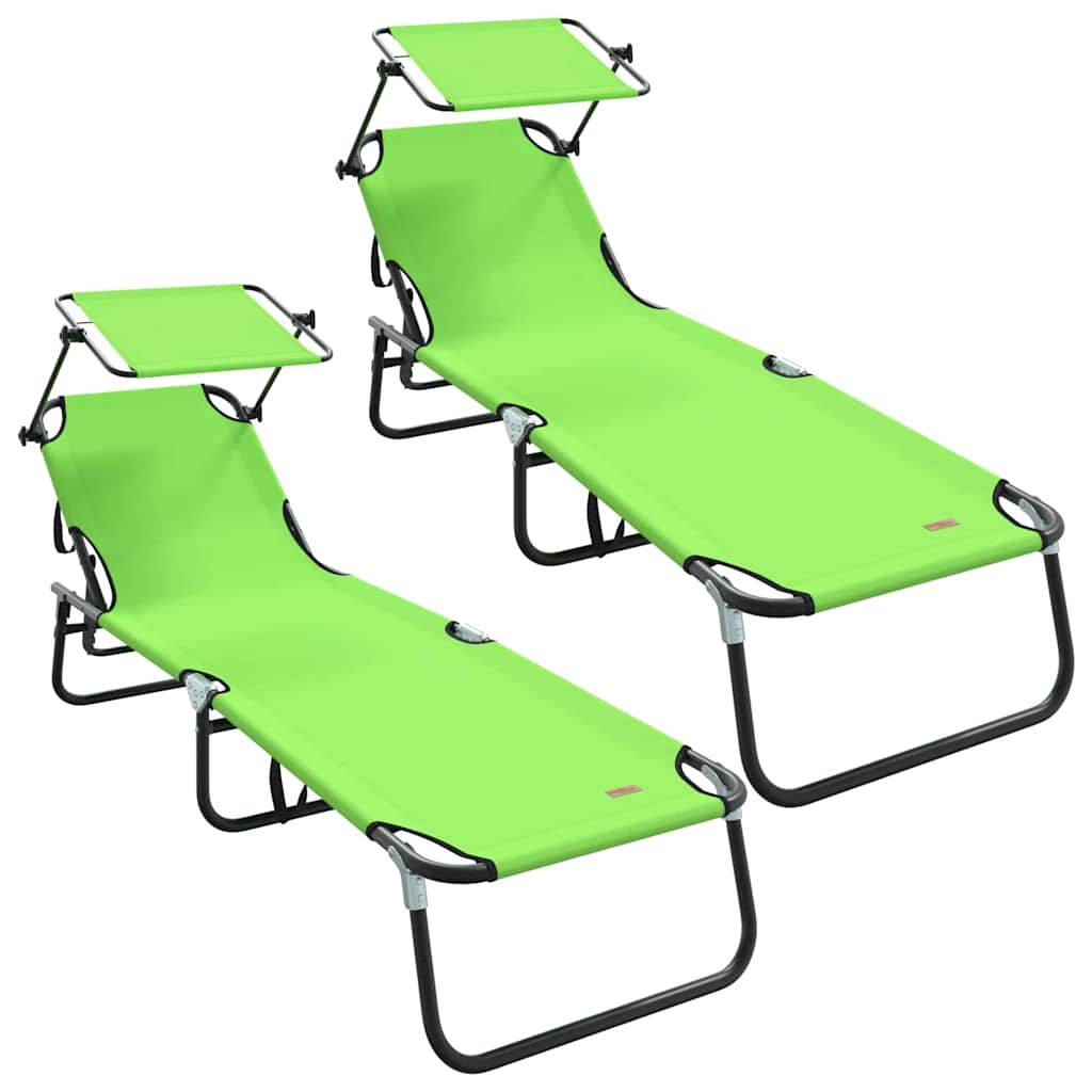 vidaXL Składany leżak 2 pcs Zielony 190 x 57 x 81 cm oxford