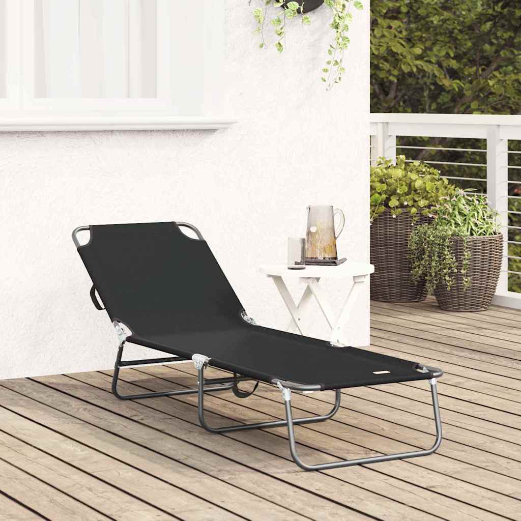 vidaXL Składany leżak Czarny 188 x 57 x 86,5 cm Poliester