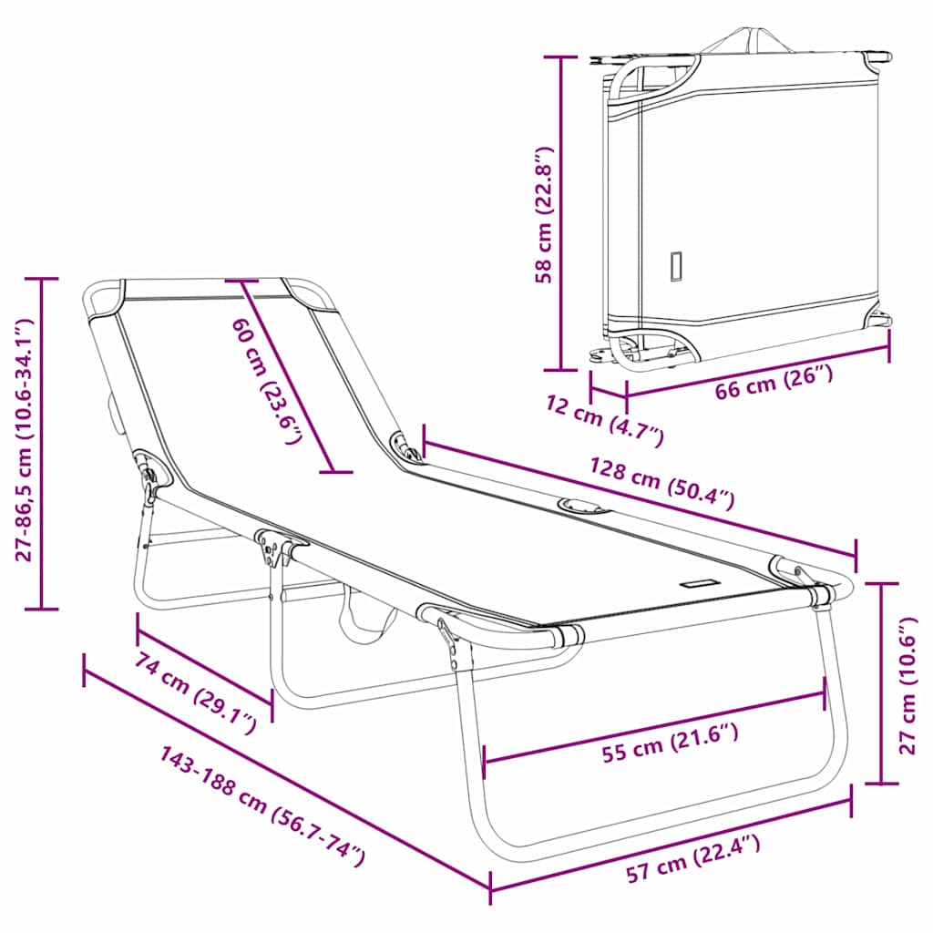vidaXL Składany leżak Czerwony 188 x 57 x 86,5 cm Poliester