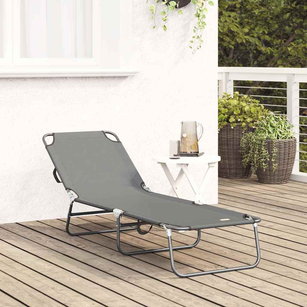 vidaXL Składany leżak Szary 188 x 57 x 86,5 cm Poliester
