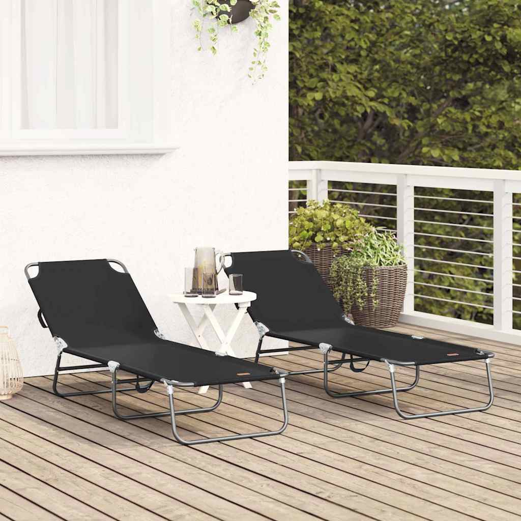 vidaXL Składany leżak 2 pcs Czarny 188 x 57 x 86,5 cm Poliester