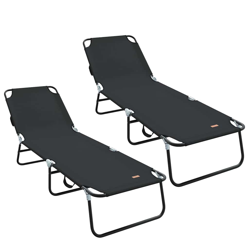 vidaXL Składany leżak 2 pcs Czarny 188 x 57 x 86,5 cm Poliester