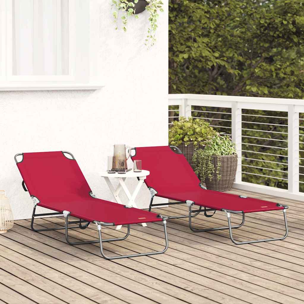 vidaXL Składany leżak 2 pcs Czerwony 188 x 57 x 86,5 cm Poliester