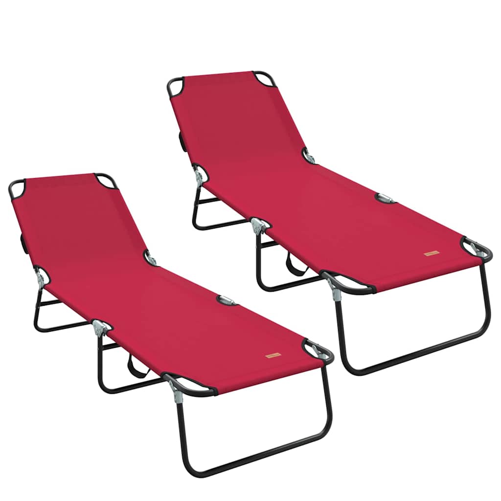 vidaXL Składany leżak 2 pcs Czerwony 188 x 57 x 86,5 cm Poliester