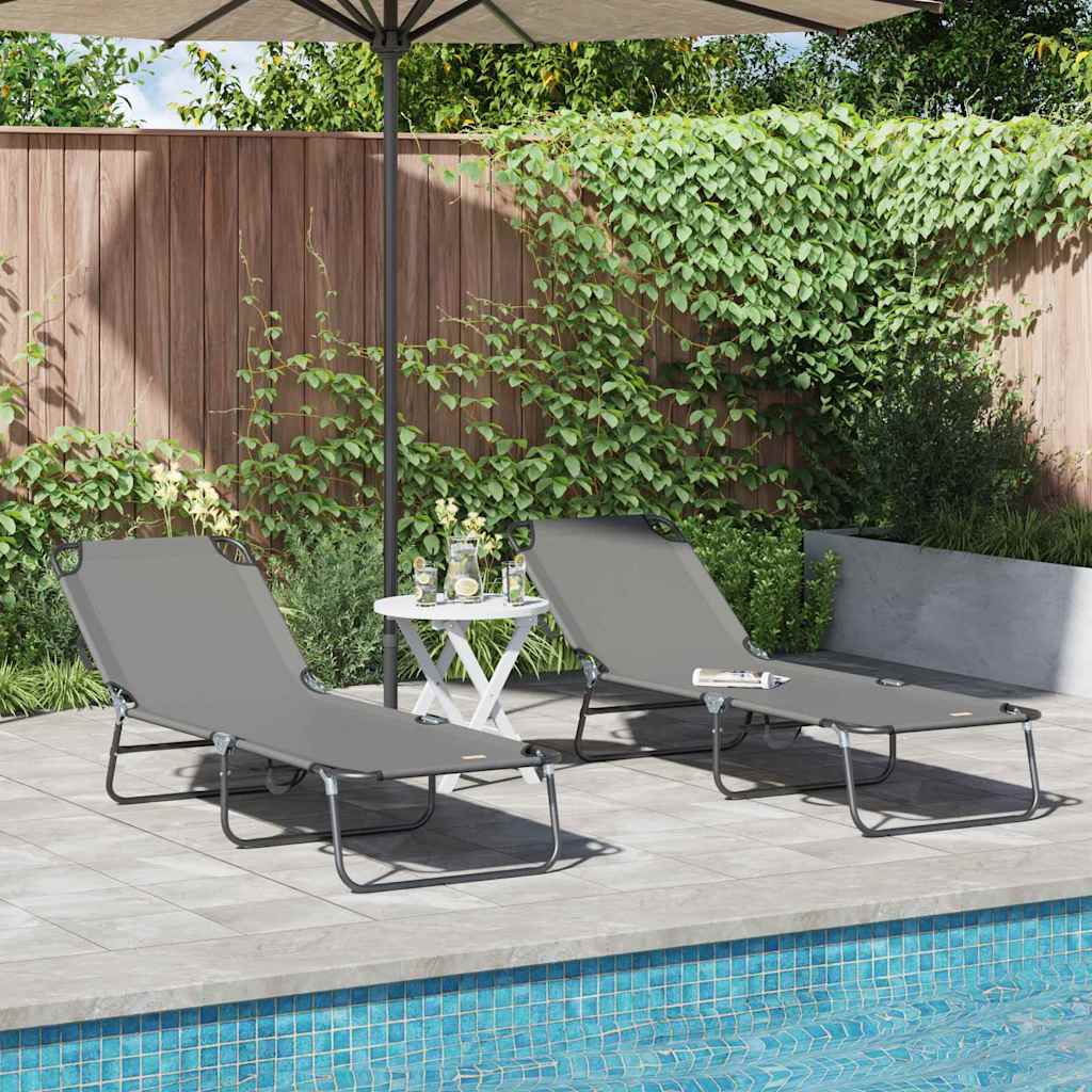 vidaXL Składany leżak 2 pcs Szary 188 x 57 x 86,5 cm Poliester