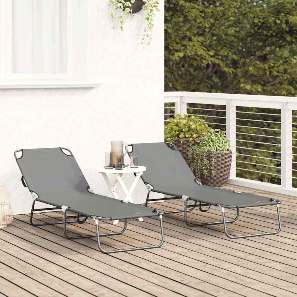 vidaXL Składany leżak 2 pcs Szary 188 x 57 x 86,5 cm Poliester