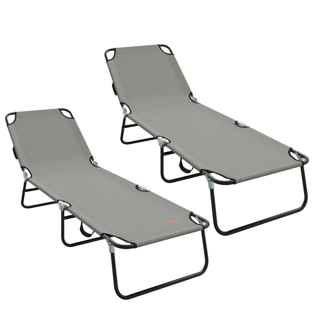 vidaXL Składany leżak 2 pcs Szary 188 x 57 x 86,5 cm Poliester