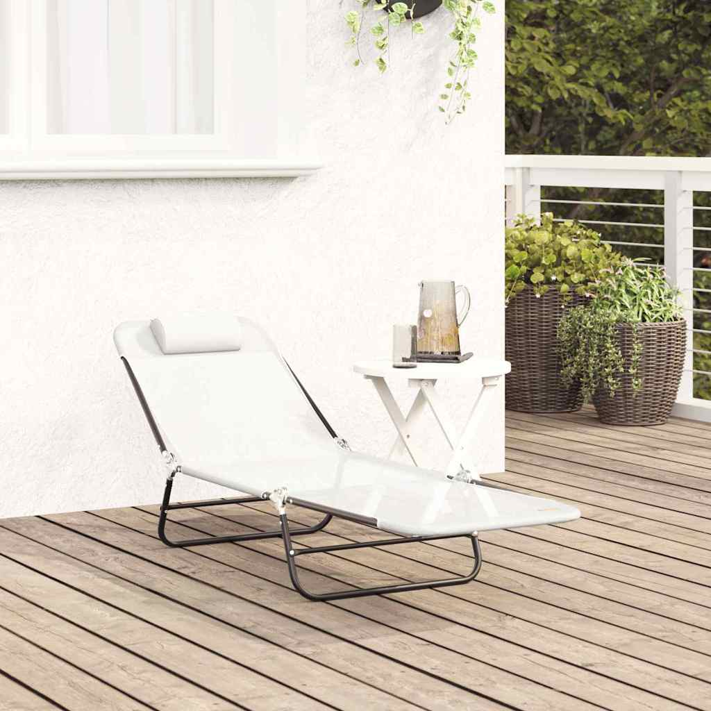 vidaXL Składany leżak Kremowy 182 x 55 x 85,5 cm Textilene
