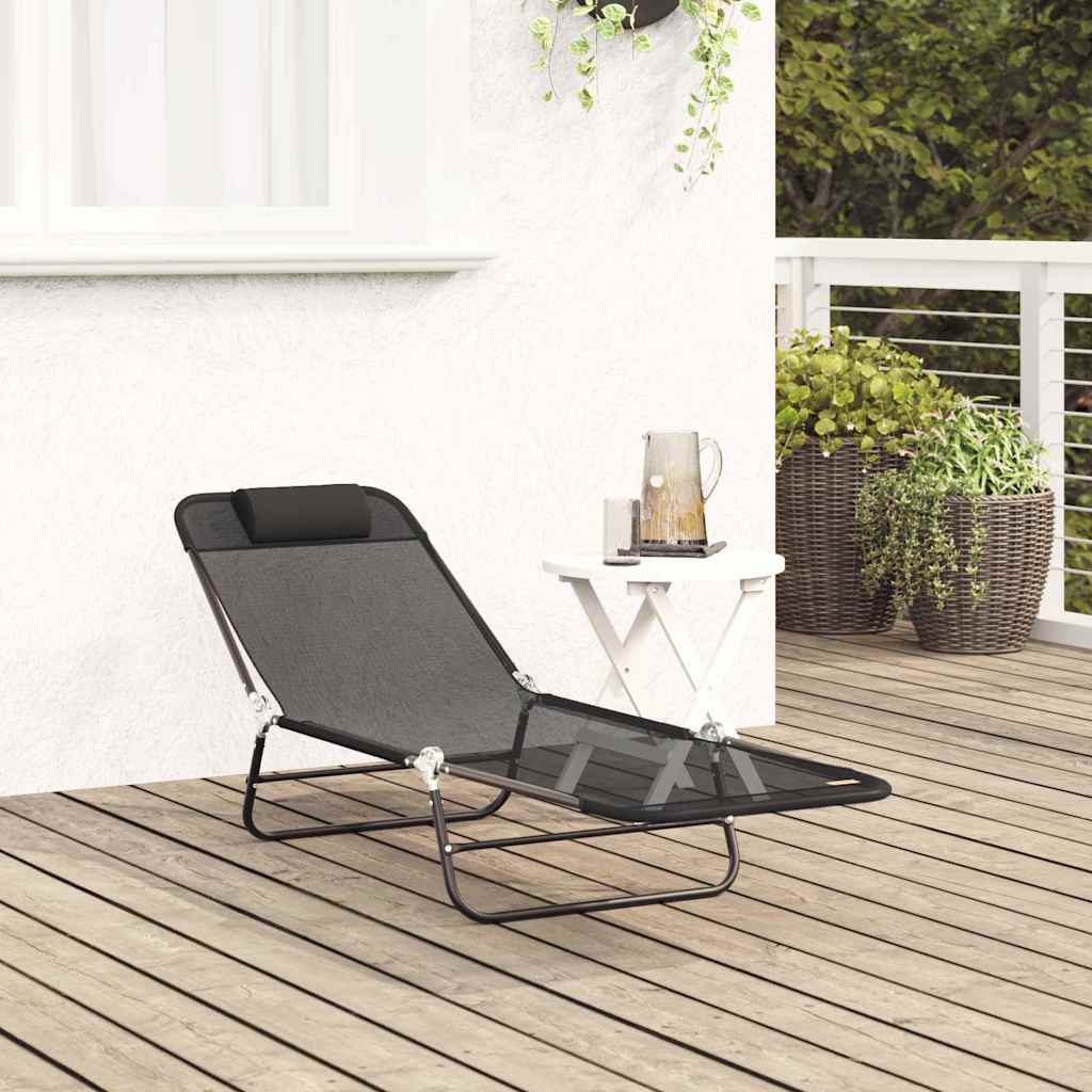 vidaXL Składany leżak Czarny 182 x 55 x 85,5 cm Textilene