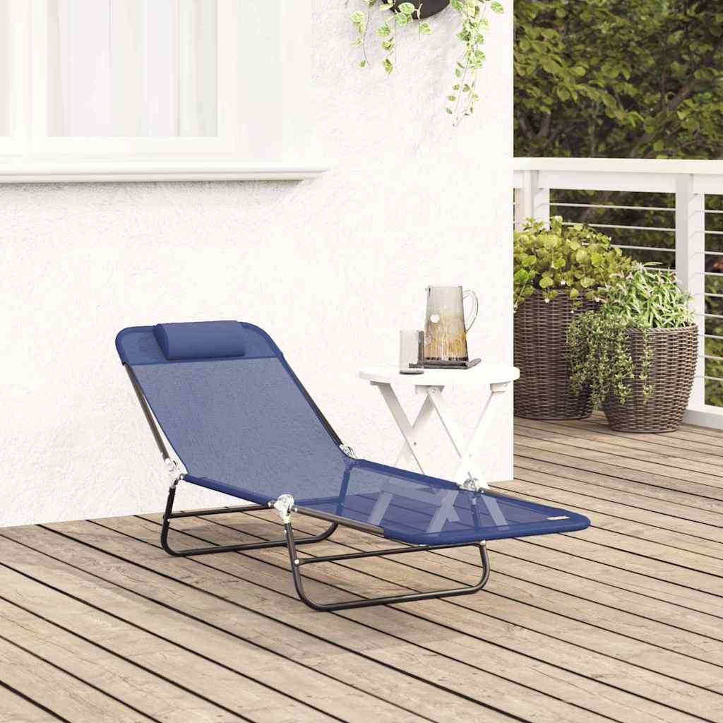 vidaXL Składany leżak Granatowy 182 x 55 x 85,5 cm Textilene