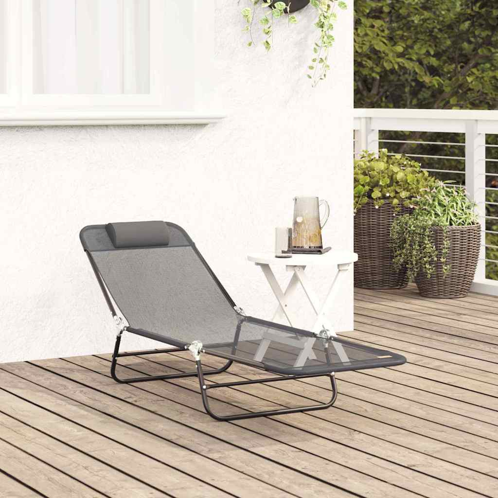 vidaXL Składany leżak Szary 182 x 55 x 85,5 cm Textilene
