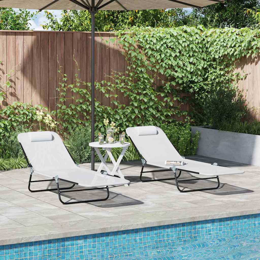 vidaXL Składany leżak 2 pcs Kremowy 182 x 55 x 85,5 cm Textilene