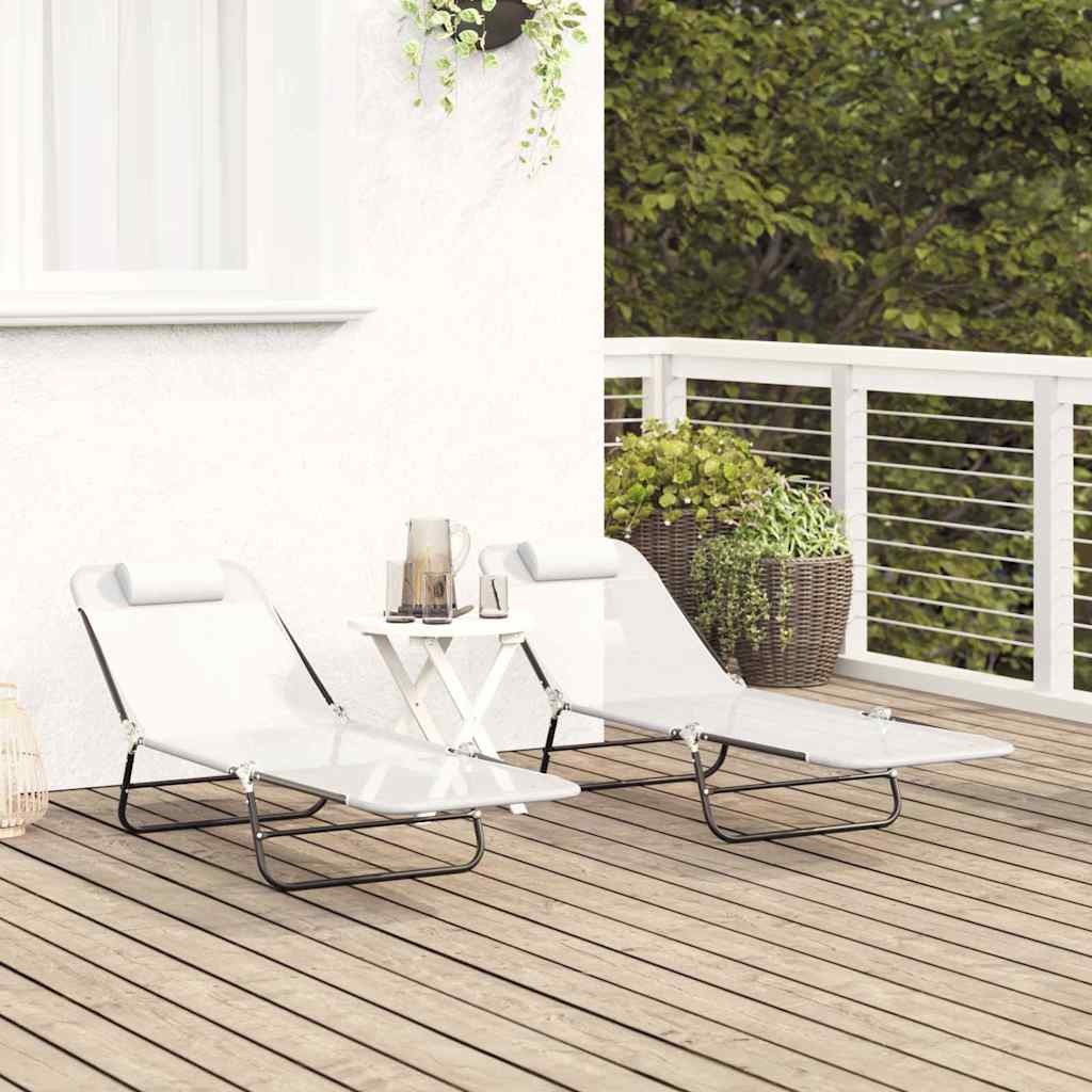 vidaXL Składany leżak 2 pcs Kremowy 182 x 55 x 85,5 cm Textilene