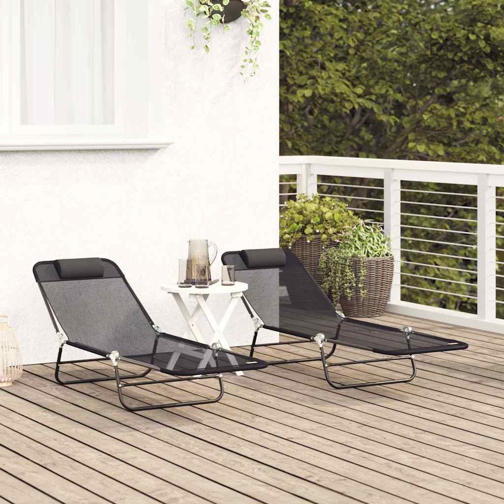 vidaXL Składany leżak 2 pcs Czarny 182 x 55 x 85,5 cm Textilene