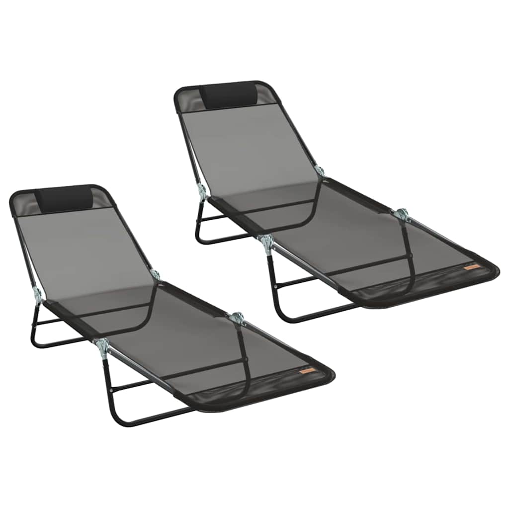 vidaXL Składany leżak 2 pcs Czarny 182 x 55 x 85,5 cm Textilene