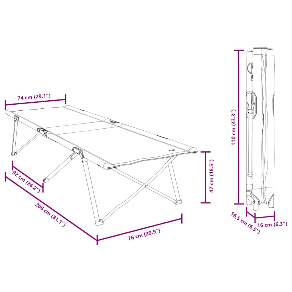 vidaXL Składane Łóżko Kempingowe Niebieski 206 x 76 x 74 cm