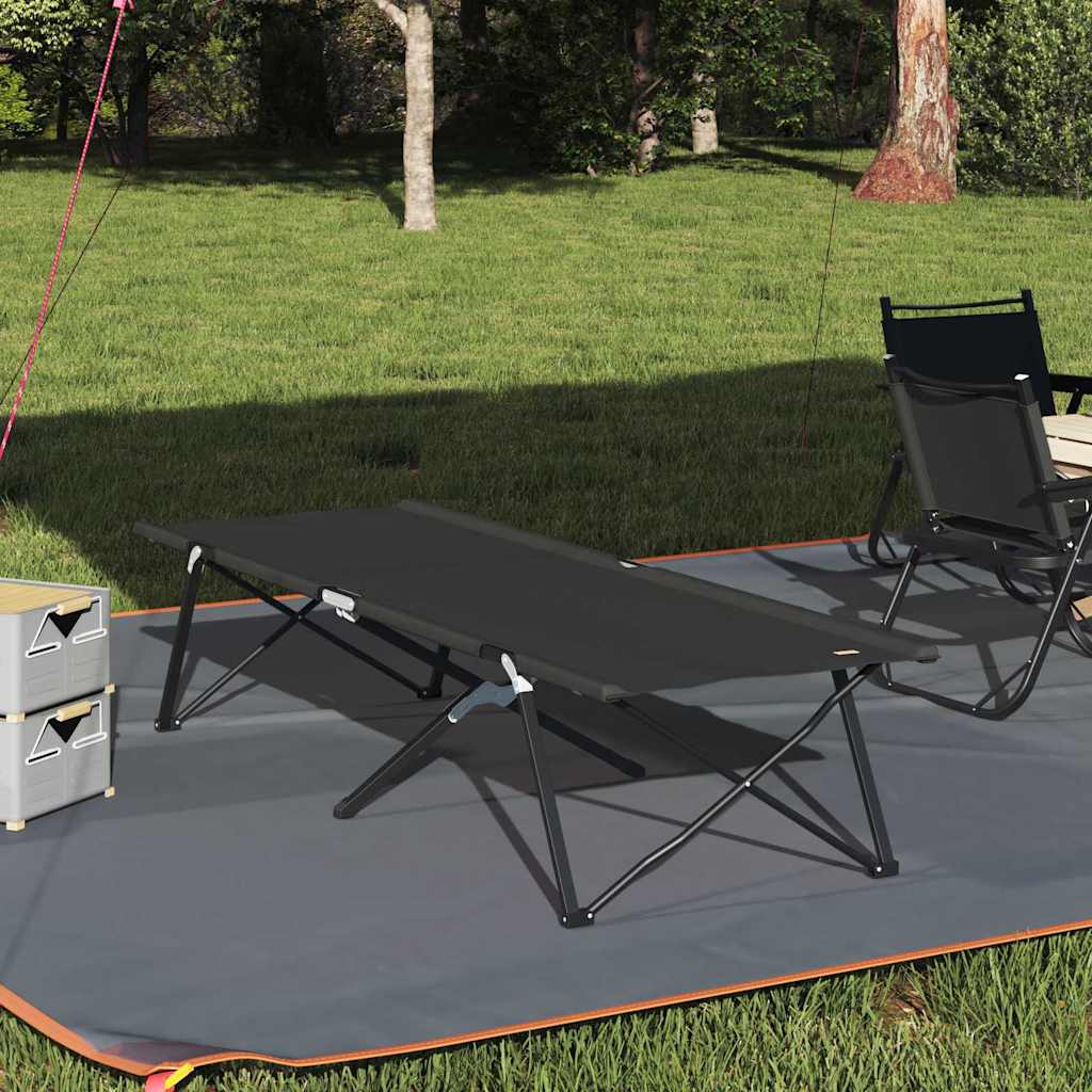 vidaXL Składane Łóżko Kempingowe Czarny 206 x 76 x 74 cm Oxford i stal