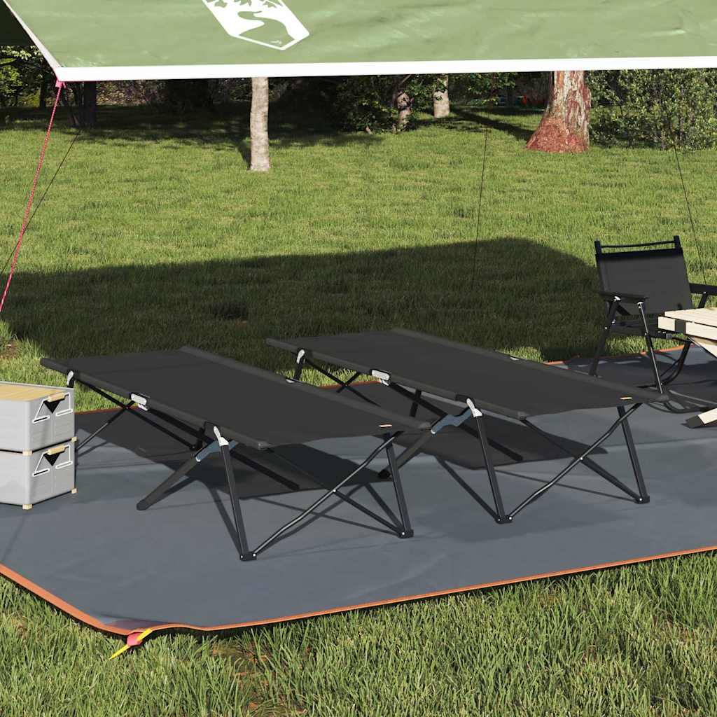 vidaXL Składane Łóżko Kempingowe 2 pcs Czarny 206 x 76 x 74 cm