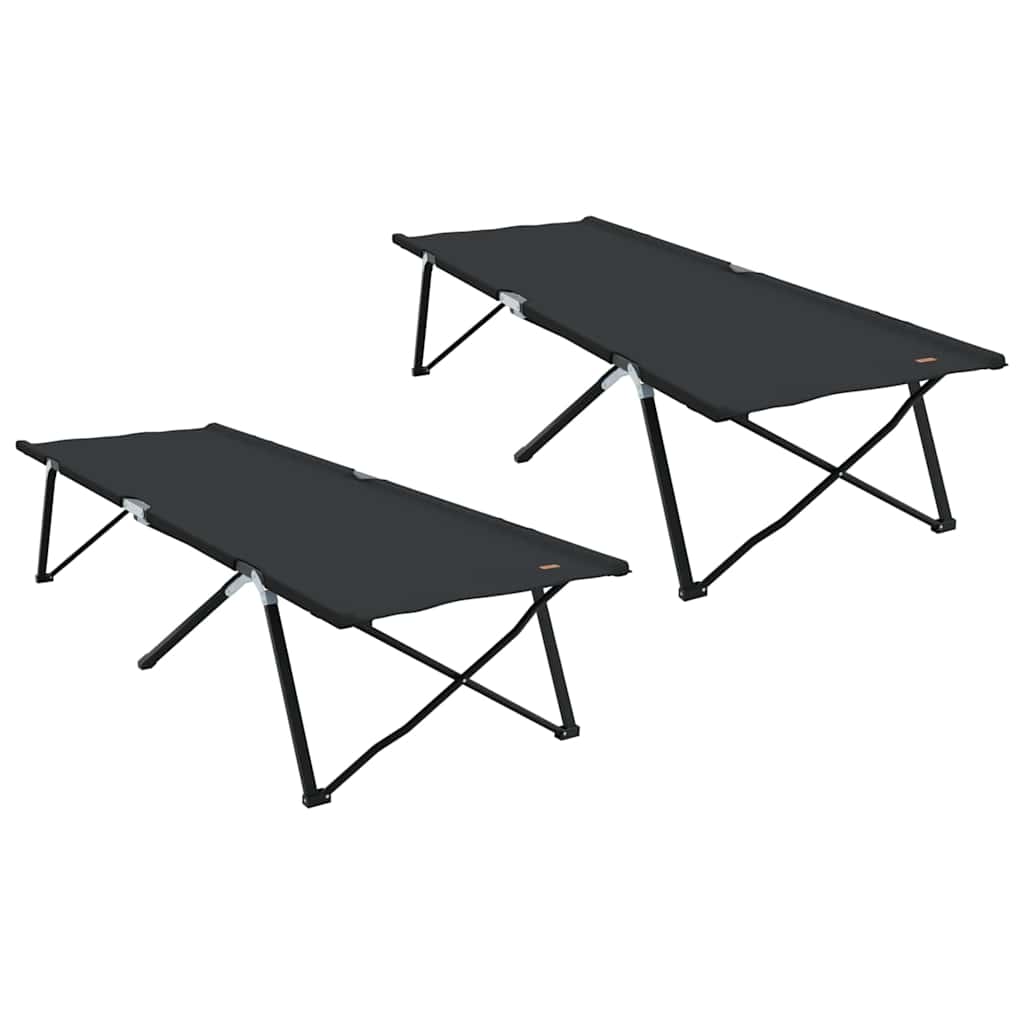 vidaXL Składane Łóżko Kempingowe 2 pcs Czarny 206 x 76 x 74 cm