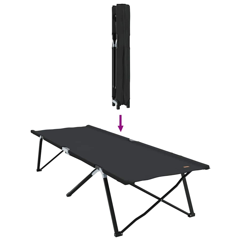 vidaXL Składane Łóżko Kempingowe 2 pcs Czarny 206 x 76 x 74 cm