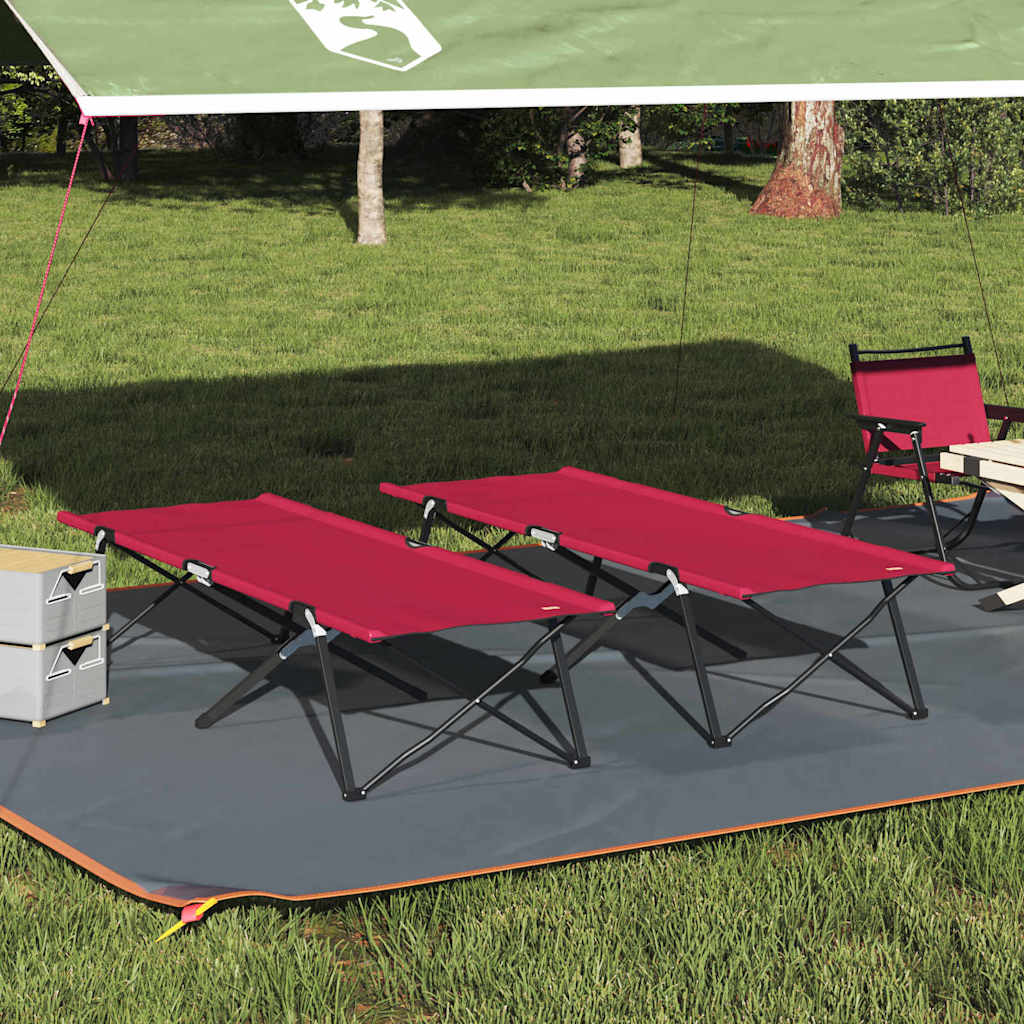 vidaXL Składane Łóżko Kempingowe 2 pcs Czerwony 206 x 76 x 74 cm