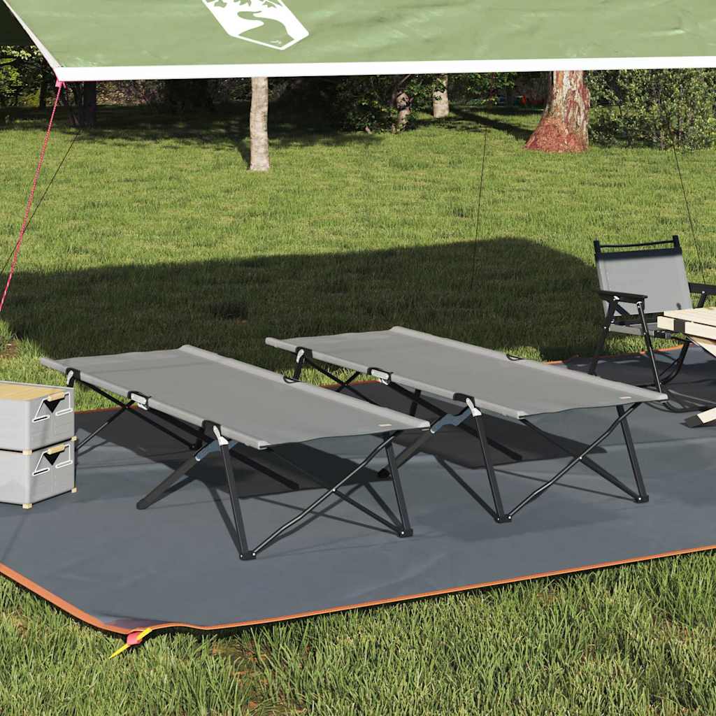 vidaXL Składane Łóżko Kempingowe 2 pcs Szary 206 x 76 x 74 cm