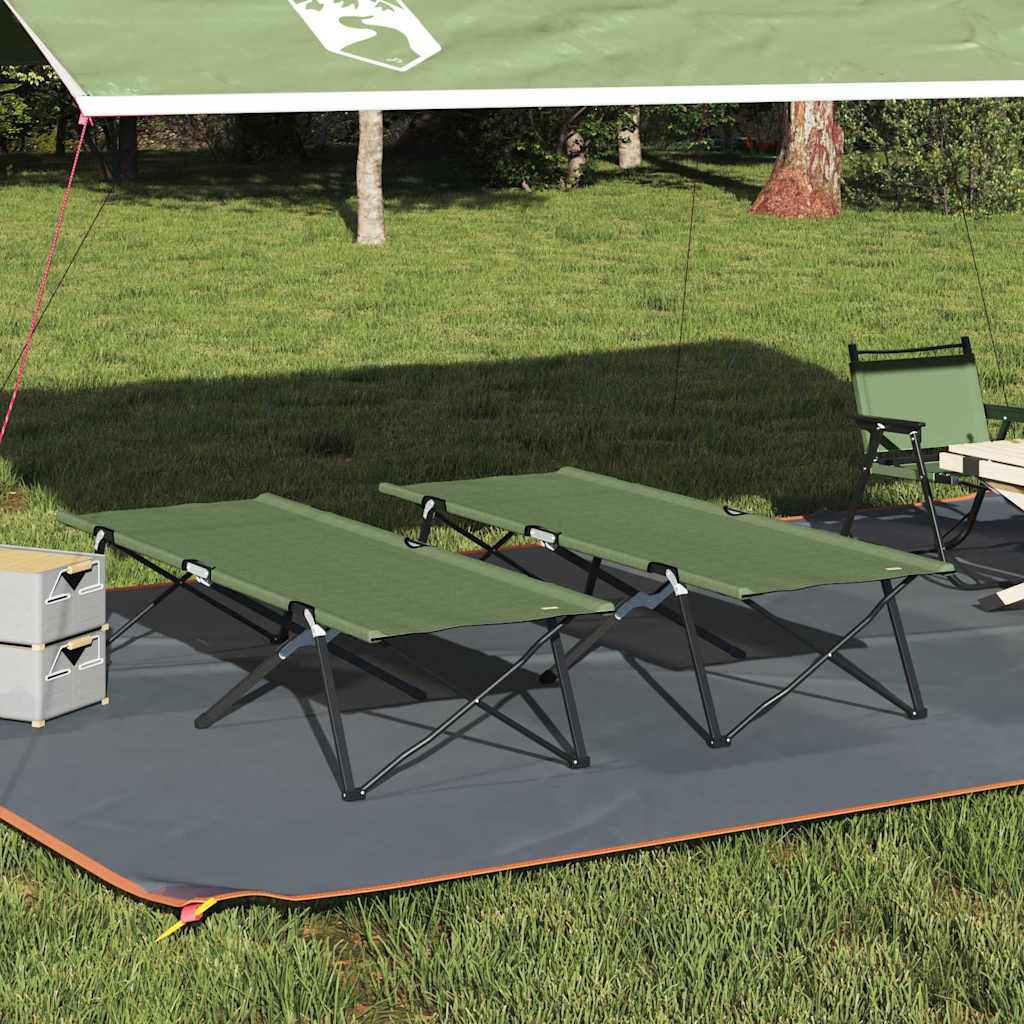 vidaXL Składane Łóżko Kempingowe 2 pcs Zielony 206 x 76 x 74 cm